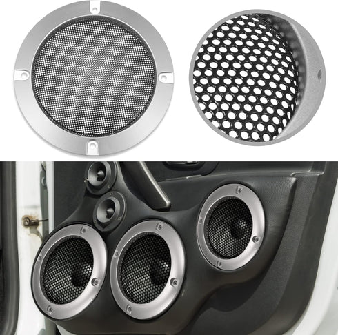 X AUTOHAUX 4" Speaker Grille Cover Mesh Trim Round Subwoofer Grille Horn Protective Guard Silver Tone Car Auto Stereo Accessories...