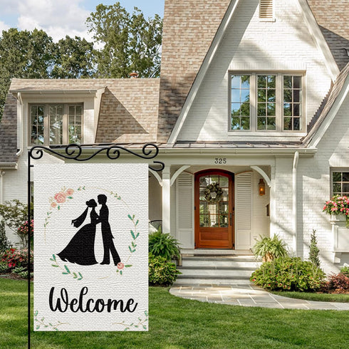 Marriage Welcome Linen Garden Flag-Welcome To Our Wedding Courtyard Lawn Rural Decor-Wedding Theme Party Decoration-Bride and Groom Anniversary Ho...
