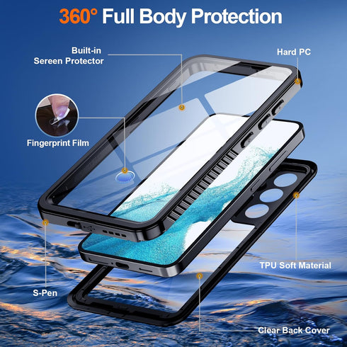 Hualele Galaxy S22 Plus Case Waterproof, Built in Lens & Screen Protector Rugged Full Body Heavy Duty Protective Shockproof IP68 Underwater Cover ...