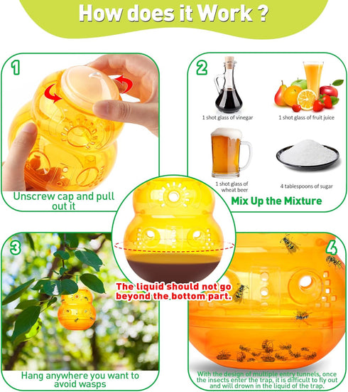 Wasps Traps Outdoor Hanging Bees Traps Catcher 2pack Wasps Deterrent Killer Insect Catcher Outdoor Hanging Non-Toxic Reusable Hornet Yellow Jacket...