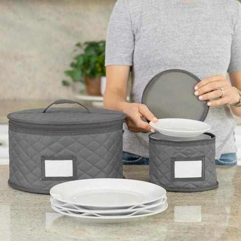 2 Pack 10" Salad Plate Quilted Cases - China Storage Container - Stackable With Padded Interior to Store your Dinnerware Dishes - Great for Lunche...
