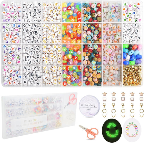 FZIIVQU 1400pcs 6 Colors 4x7mm Letter Beads for Bracelets Making Kit Alphabet Beads for Jewelry Making with Number Heart Beads Friendship Bracelet...