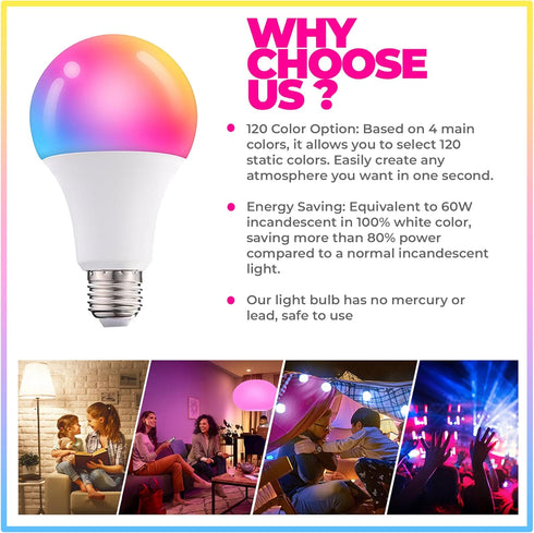 Dimmable E26 Warm LED Light Bulb, 6W RGBW Color 500LM with 16 Color Changing Modes for Christmas, Party etc with Remote Control 2 Pack...