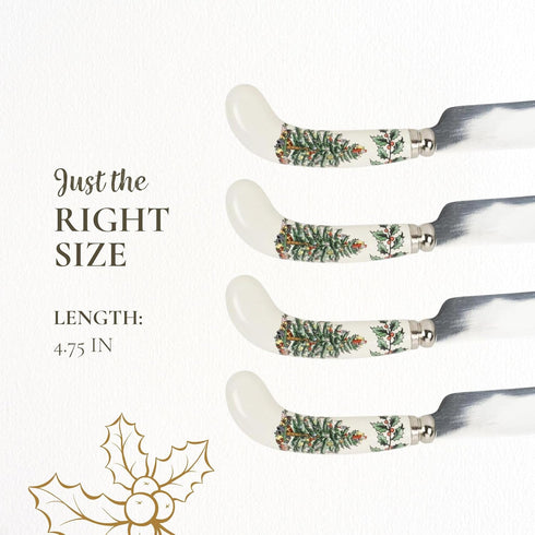 Spode Christmas Tree Cheese Spreaders (Set of 4) - 4.75" Stainless Steel Butter Knife with Porcelain Handle for Jam, Pastry, Butter Knife - Holida...