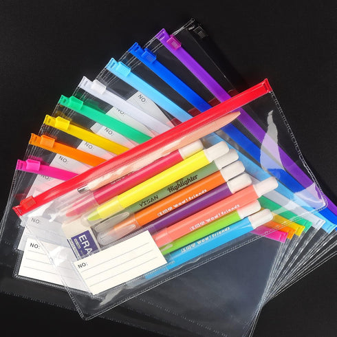 Tamaki 10 Pack Zipper Plastic Envelopes, Small Plastic Envelopes, A6 Size for Pencil Case Bulk, Bill Bag, 10 Color (9x4.7 Inch)...