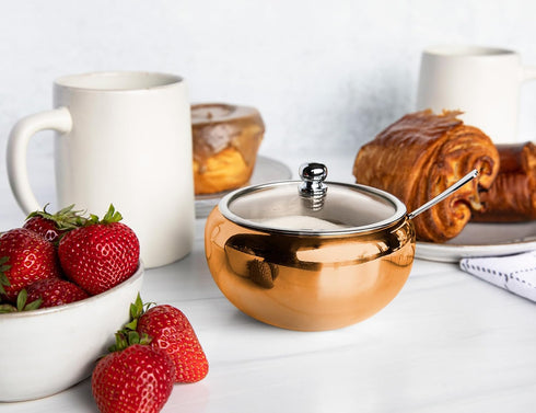 KooK Sugar Bowl, Sugar Bowl with Lid and Spoon, Sugar Container with Lid, for Salt, Coffee, Holds 2 Cups, Dishwasher Safe, Copper, 16 Oz...