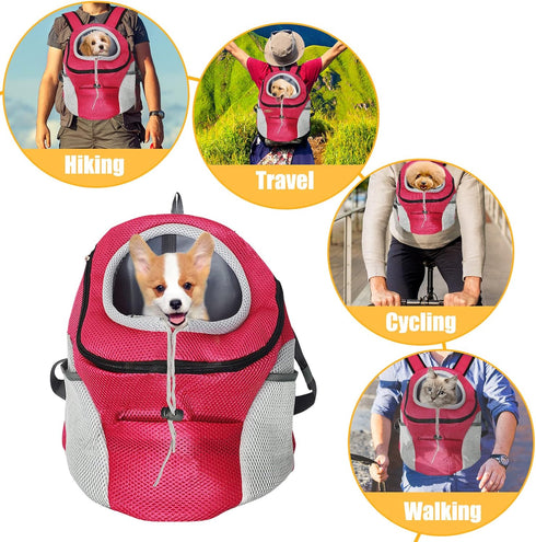 Fhiny Dog Carrier Backpack, Comfortable Doggy Front Backpack Pet Puppy Carrier Travel Pack with Breathable Head Out Design and Padded Shoulder for...