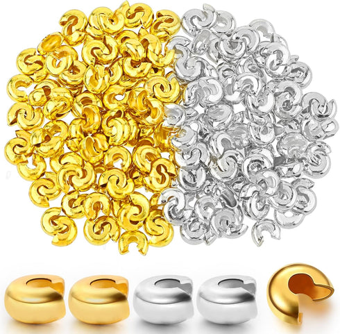 200pcs 5mm Crimp Bead Knot Covers Metal Half Round Open Crimp Beads Knot Covers Caps Jewelry Crimp Covers for Craft Supplies DIY Jewelry Making Ac...