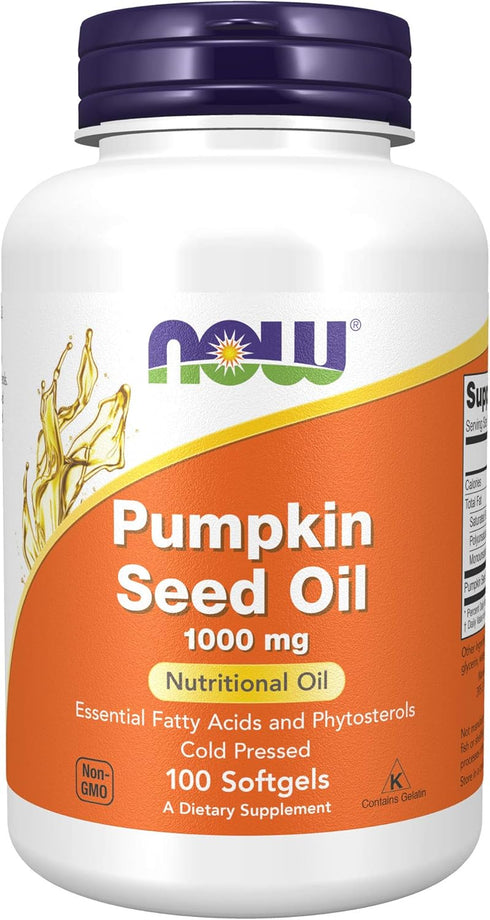 NOW Supplements, Pumpkin Seed Oil 1000 mg with Essential Fatty Acids and Phytosterols, Cold Pressed, 100 Softgels...