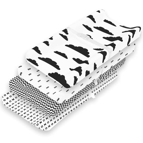 Changing Pad Cover – Premium Baby Changing Pad Covers 4 Pack – Boy or Girl Changing Pad Cover – Pure Jersey Machine Washable Black and White Chang...