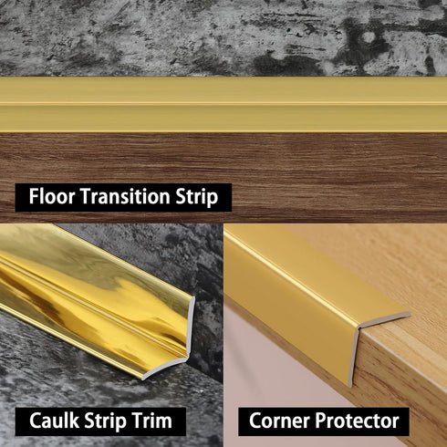 Multifunctional Wall Molding Trim & Corner Guards & Caulk Strip, Apply in Table Edge Door Frame Baseboard for Protection and Decoration, Shiny Gol...
