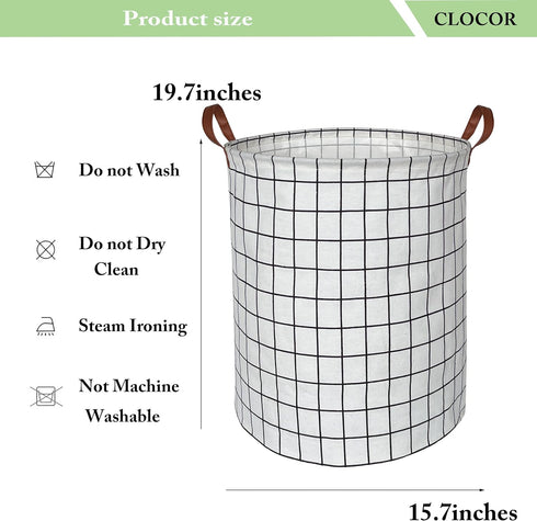 CLOCOR Collapsible Round Laundry Hamper/Large Storage Basket/Toys Bin/Boys and Girls Hamper/Room Decor (White check)...
