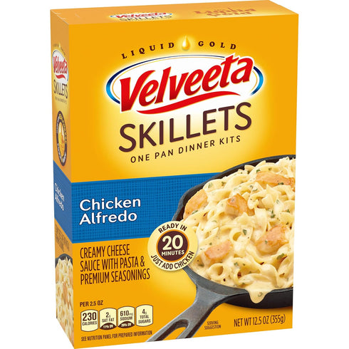 Velveeta Skillets Chicken Alfredo One Pan Dinner Kit with Cheese Sauce (Pasta & Seasonings, 6 ct Pack, 12.5 oz Boxes)...