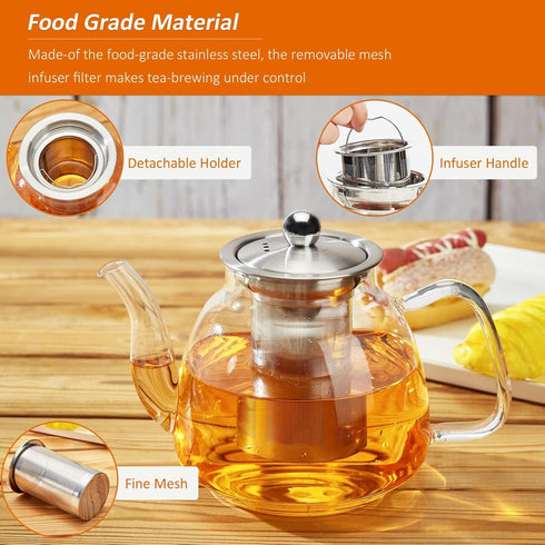42oz/1250ml Glass Tea Kettle?Glass Teapot with Removable Stainless Steel Infuser, for Blooming and Loose Leaf Tea, Stovetop & Microwave Safe Tea P...