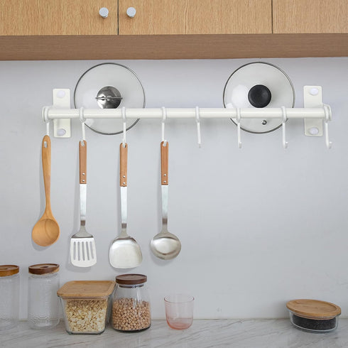 Dseap Pot Rack - Pots and Pans Hanging Rack Rail with 8 Hooks, Double Bars, Pot Hangers for Kitchen, Wall Mounted, White...
