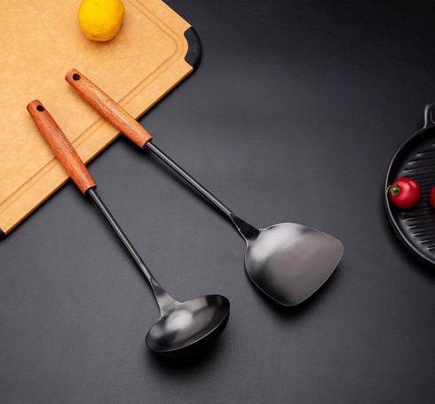 FJNATINH Spatula & Ladle Wok Tool Set, 14.2-15 inches Wok Utensils, Stainless Steel Wok Spatula...