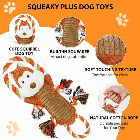 Rope-Infused Squeaky Dog Toys for Large Dogs, Interactive Tug of War Puppy Toy, Cute Pet Toys Large Plush Dog Chew Toys for Small, Medium and Big ...