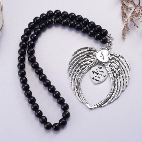 Memorial Car Charm Angel Wings, Memorial Gifts for Loss of Mother, Sympathy Gifts for Loss of Loved One in Heaven, in Memory of Mom Rear View Mirr...