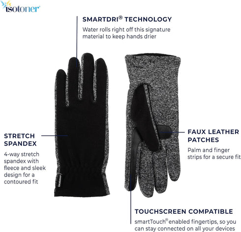 isotoner Women's Unlined Water Repellant Touch Screen Gloves, Black, One Size...
