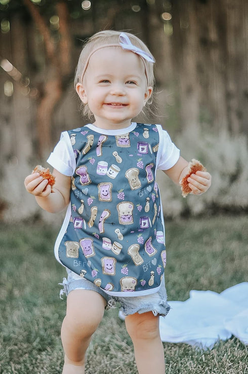 BapronBaby PBJ Pals Bapron - No Neck Tie Safer Bib for Baby & Toddler - Soft Waterproof Stain Resistant - Machine Washable - Sz Baby/Toddler 6m-3T...