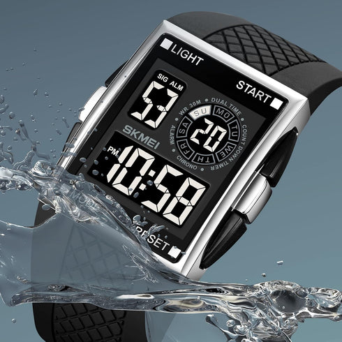 Men's Luminous Square Digital Sports Watch Waterproof Countdown Multi-Function Watch...