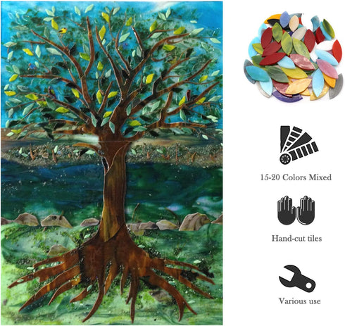 LITMIND 120 Pieces Mosaic Tiles, Precut Stained Glass Petal Leaves for Crafts, Mosaic Making Supplies Ceramic Tiles - Include 2Pcs Diamond Needle ...