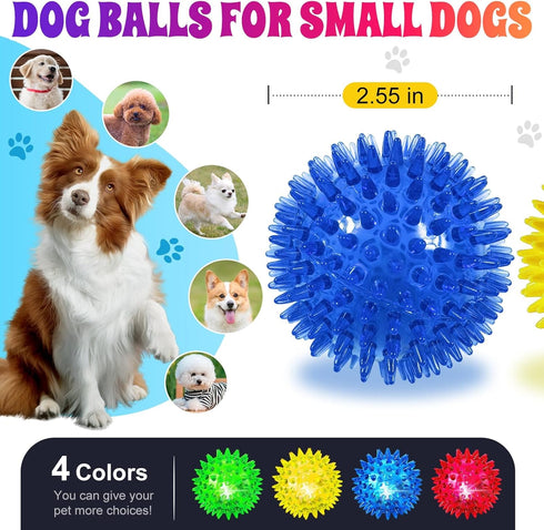 Light Up Squeaky Dog Balls: Led Dog Balls for Aggressive Chewers Puppy Chew Toys for Teething - Spikey Dog Balls for Small, Medium, Large Dogs...