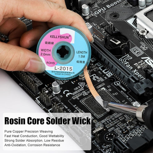 No Clean Soldering Flux Paste & Solder Wick,10ML Solder Flux (2 Piece),1500MM Solder Wick Braid With Flux (1 Piece) 0.08 Inch Desoldering Wick...