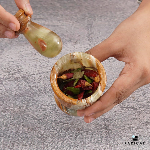 Radicaln Mortar and Pestle Set - Green Onyx Palm Size 2.5" Portable Handmade Marble Mortar and Pestle | Marble Spice Crusher Mortar and Pestle. Sm...