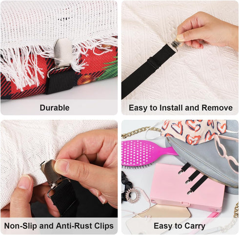 6pcs Hidden Strap Tablecloth Clips, Tablecloth Secure Straps Under Table Cloth Clips Bed Sheet Clips Elastic Strap Clip for Securing Tablecloth Pi...