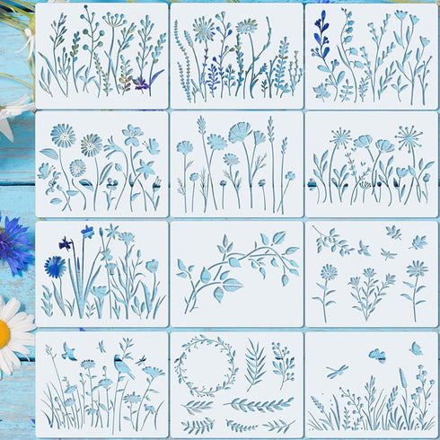 20 Pieces Wildflower Stencils for Painting Template Flower Stencils Wall Stencils Reusable Spring Stencils PET DIY Drawing Templates Stencils for ...