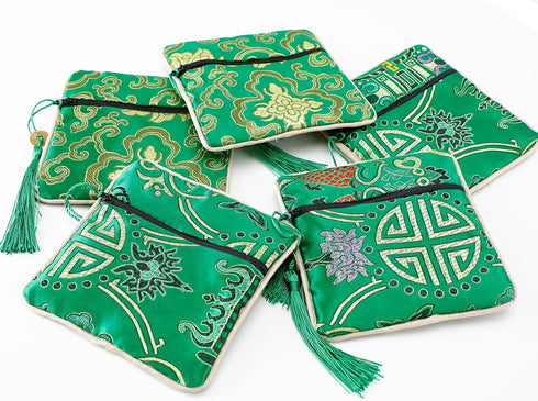 5PCS Jewelry Silk Purse Pouch, Chinese Silk Style Zipper Brocade Embroidered Bag for Women Coin Wallet (Green)...