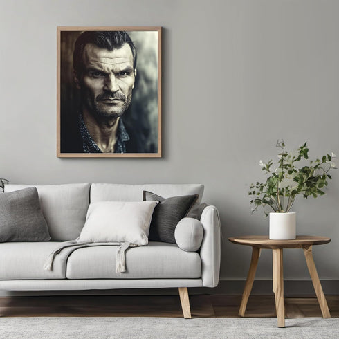 Posterizer 1 pcs-close up black and white photograph of a rugged man 2-Photography Art-Retro Art-Decorations for Bedroom, Office, Living Room - un...