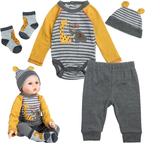Reborn Baby Dolls Clothes Outfit Accessories Giraffe Striped 4pcs Set for 17-22 Inch Reborn Doll Newborn Girl&Boy...