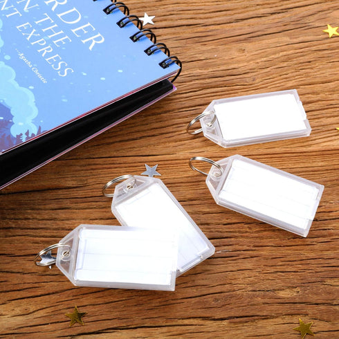 Tatuo 100 Pieces White Tough Plastic Key Tags with Split Ring Label Window Id Luggage Tag Key Ring Key Chain...