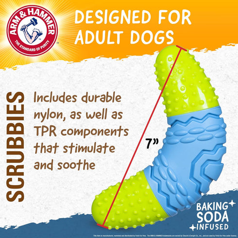 Arm & Hammer for Pets Scrubbies Boomerang Chew Toy for Adult Dogs Infused with Baking Soda - Durable Teething Toy with Unique Shape for Fetch & Ch...