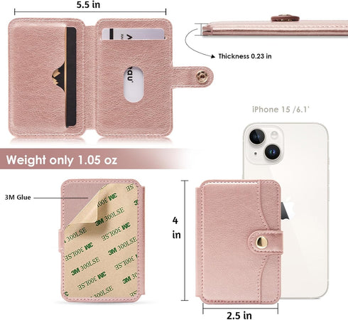 M-Plateau Slim Leather Wallet Phone Case, Adhesive Card Holder Compatible with Most Smartphones (Pink)...