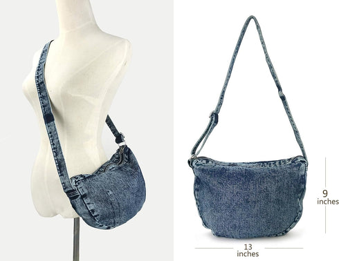 Denim Indigo Hobo Cross Body Bag Womens Shoulder Bag...