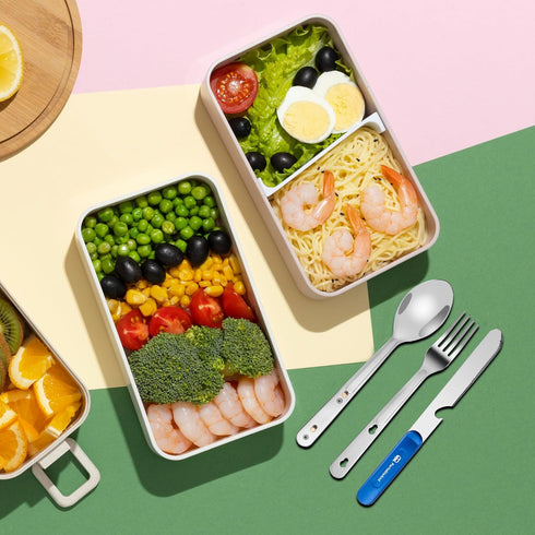 PortableAnd Travel Cutlery 3 PCS Camping Utensil Set with Spoon, Fork, Knife & Bottle Opener Best Gift for Travel, Outdoor Backpacking Flatware wi...