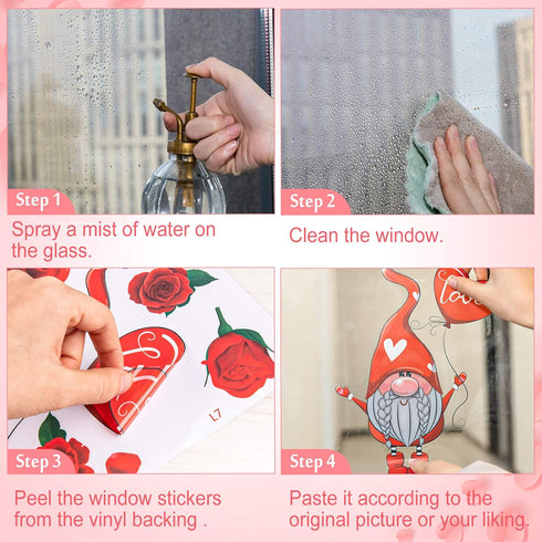 Whaline 149Pcs Valentine's Day Window Cling Stickers Double-Sided Heart Elf Gnome Love Rose Decals PVC Waterproof Window Stickers Decor for Weddin...