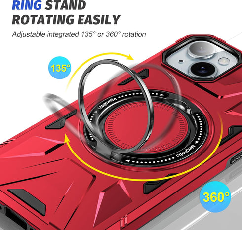 for iPhone 15 Plus Case with Screen Protector+360°Ring Holder Stand+Camera Lens Protector,Compatible with MagSafe,Dual Layer Protective Sturdy Mag...