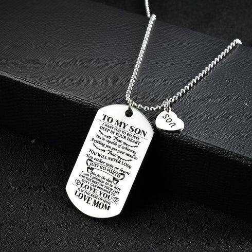 To My Son from MOM I Want You To Believe Love Mom Dog Tag Military Air Force Navy Coast Guard Necklace Ball Chain Gift for Best Son Birthday and G...