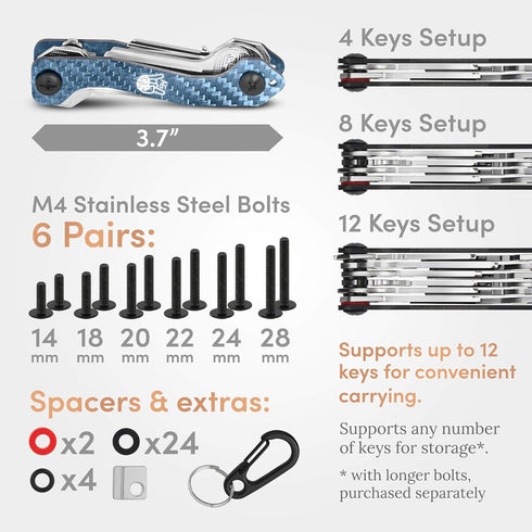 AmazinGizmo Folding Key Holder & Key Organizer Keychain - House & Car Compact Blue Slim Multi Key Chain with Pocket Clip & Carabiner - up to 12 Ke...