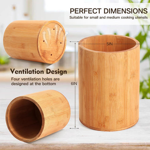 Bamboo Utensil Holder, Large Utensil Holders for Kitchen Counter, Bamboo Spoon and Chopstick Holder for Kitchen Decor, Flatware and Spatula Storag...