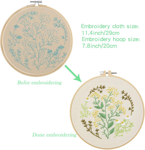 Embroidery Starters Kit with Pattern for Beginners, 4 Pack Cross Stitch Kits, 2 Wooden Embroidery Hoops,Scissors,Needles and Color Threads,Needlep...