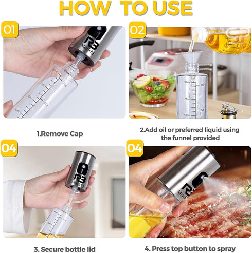 Oil Sprayer for Cooking 100ml, Olive Oil Sprayer Mister Portable Glass Cooking oil sprayer, Oil Mister for Air Fryer, Oil bottle Sprayer for Kitch...