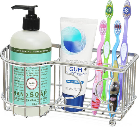 Simple Houseware Multi-Functional 6 Slots Toothbrush Holder, Chrome...