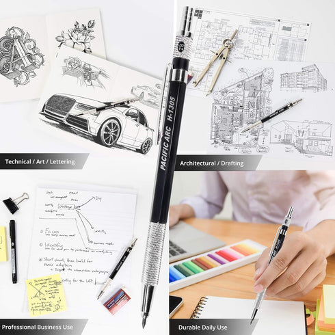 Pacific Arc 2mm Lead Holder and Lead Sharpener, Black Drafting Pencil for Artist Drawing, Drafting, and Sketching...