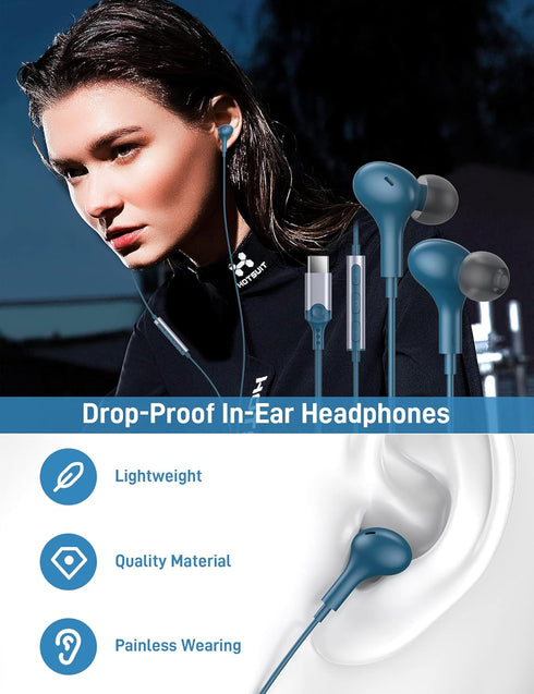 USB C Earbuds for Google Pixel 8 7 Pro 8A 7A 6A 6 Apple iPhone 15 iPad 10, Wired Type C Headphone Earphone with Microphone Small Ear Buds for Sams...