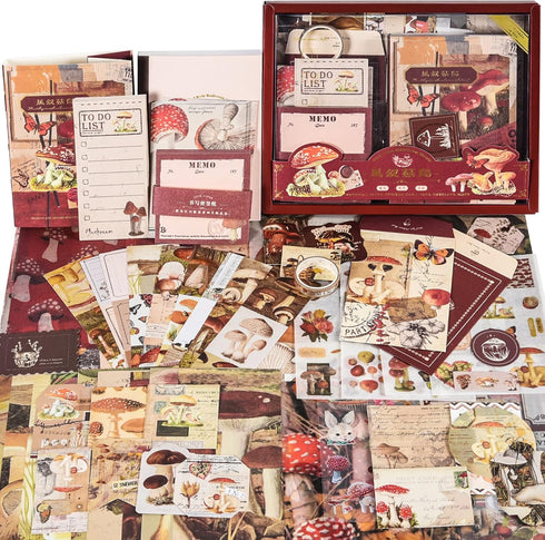 Scrapbooking Supplies Kit, Vintage Aesthetic Scrapbook Kit, Junk Journal Supplies with Scrapbooking Paper A6 Grid Notebook, Journaling Supplies, B...